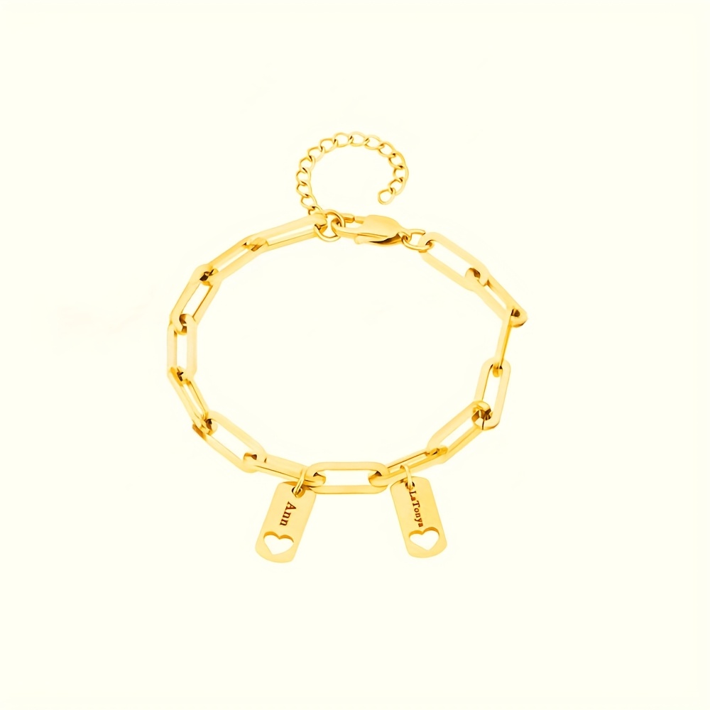 Women's Personalized Nameplate Bracelet with Hollow Heart Pendant